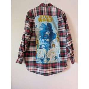 Custom Star Wars retro upcycled tartan plaid button down shirt  Unisex